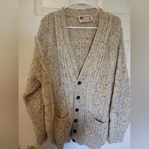 Cozy Cable Knit Button Cardigan Pure Wool Knit In Ireland L Soft Oatmeal Color
